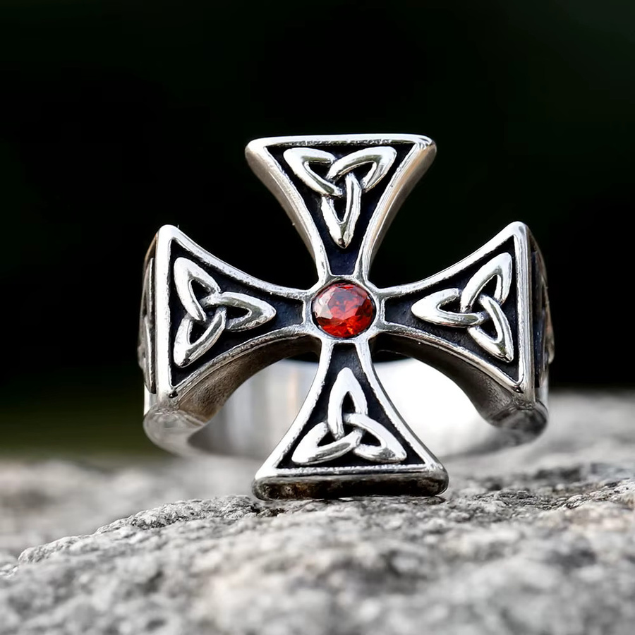 Vikingar Lin Ring Edelstahl, Silber, roter Zirkonia, Unisex - Bild 4