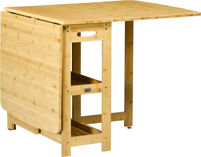 HOMCOM Esstisch aus Bambus mit Klappfunktion und Ablagefächern, Naturholz Braun, B/T/H: 149,5 x 80 x 73,5 cm - Bild 1