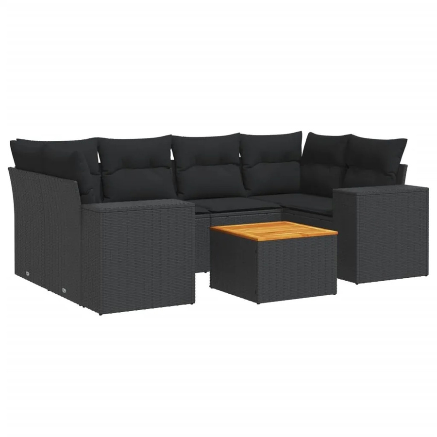 vidaXL 7-tlg Garten-Sofagarnitur in L-Form aus schwarzem Poly-Rattan mit Kissen und pulverbeschichtetem Stahlgestell - Bild 2