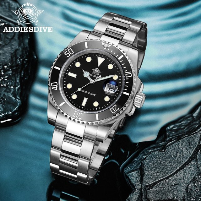 ADDIESDIVE Armbanduhr, Quarz, Edelstahl, Keramik, Schwarz, Herren - Bild 1