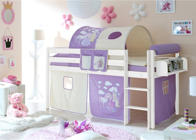 TiCAA Hochbett Malte für Kinder aus Kiefer Holz in Weiß - Bild 1