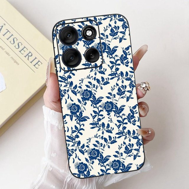 Motorola Moto G56 G86 5G Silikon Handyhülle mit Blumen und Avocado Design in Blau - Bild 1