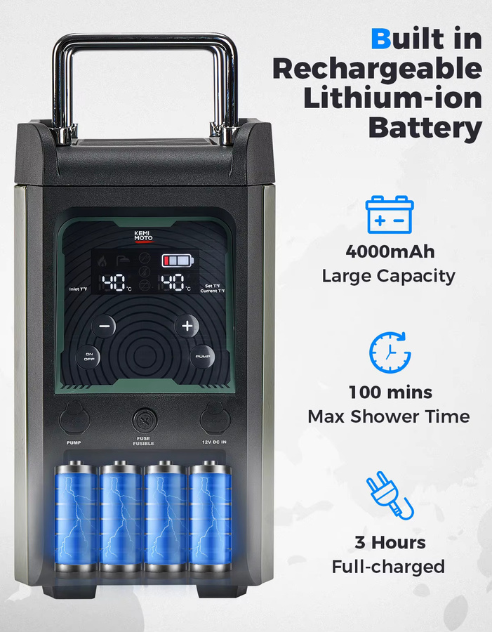 KEMITOUR Tragbare Outdoor Dusche für UTV und ATV mit Sofort-Heißwasserbereiter, 20.000 BTU, Pumpe und wiederaufladbarem 4000mAh Akku - Bild 3