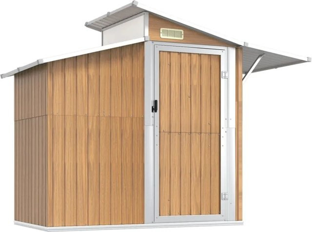 vidaXL Geräteschuppen aus verzinktem Stahl in Braun mit Fenster und Schiebetür B/T/H: 270 x 130 x 208,5 cm - Bild 1