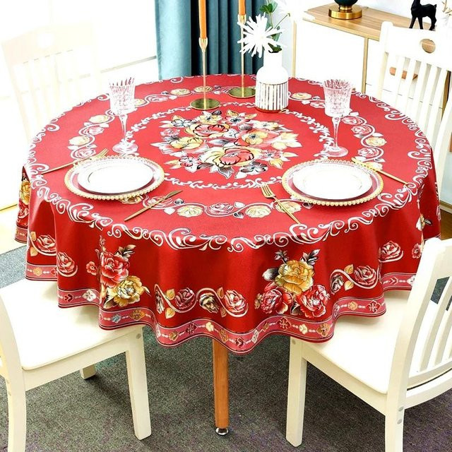 Runde Tischdecke aus PVC von Super Six mit Blumenmuster in Rot, wasserabweisend und ölbeständig, Durchmesser: 120 cm - Bild 1