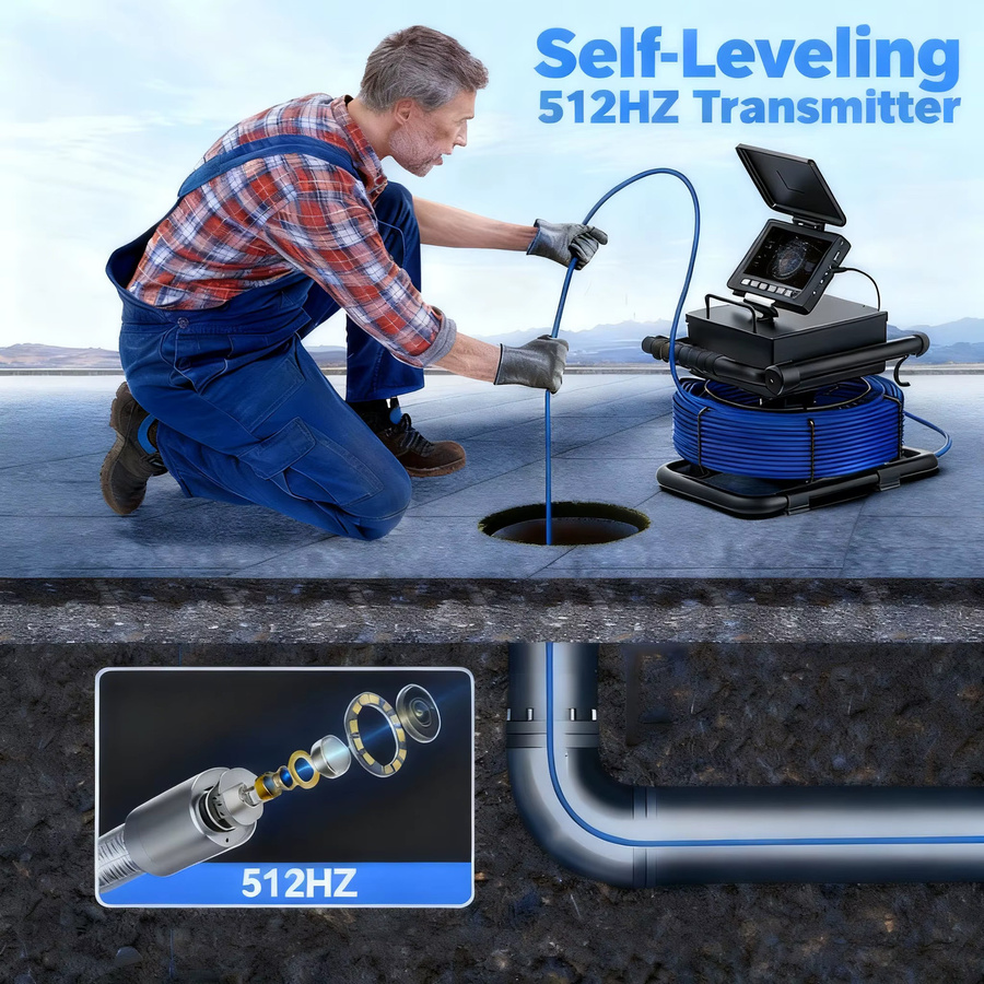 GAMWATER Kanalinspektionskamera mit 512Hz Selbstnivellierung und IP68 wasserdichtem Glasfaserkabel - Bild 2