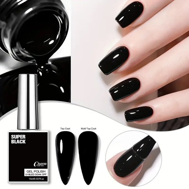 Charm For You Gel-Nagellack, Schwarz, Glänzend, 15 ml - Bild 1