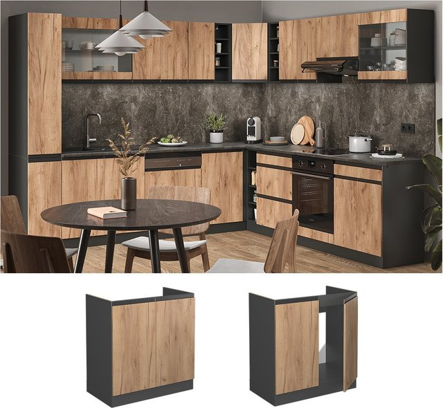 Vicco Spülenunterschrank R-Line J-Shape Küchenschrank in Anthrazit und Eiche mit einer Breite von 80 cm - Bild 1