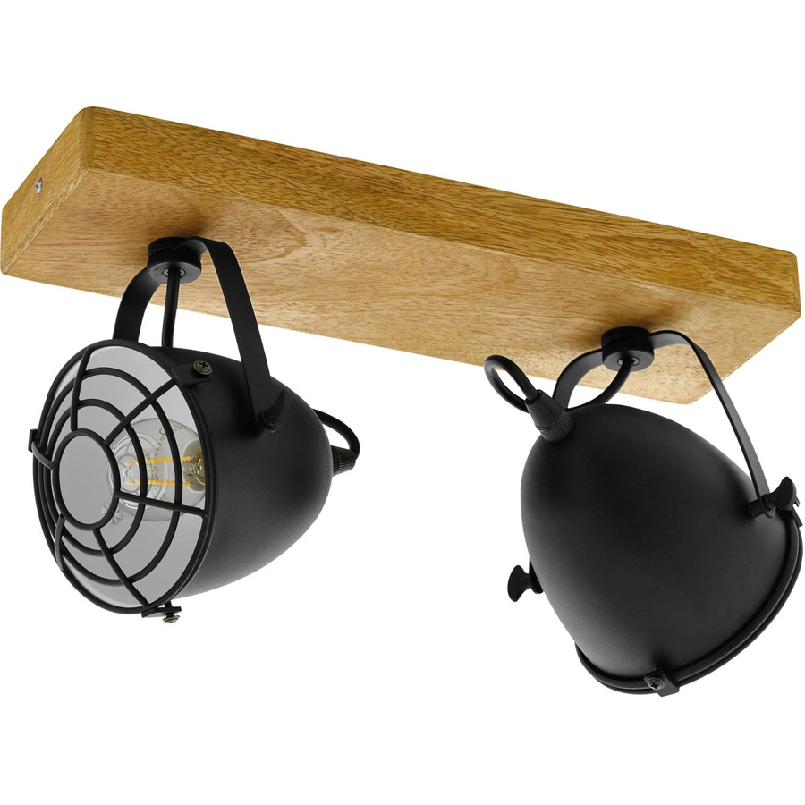 Eglo Gatebeck 2-flammige Spotleuchte in Schwarz mit Holz-Elementen im Vintage-Design für E14 Leuchtmittel - Bild 2