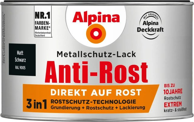 Alpina Metallschutz-Lack Anti-Rost Schwarz matt 300 ml - Bild 1