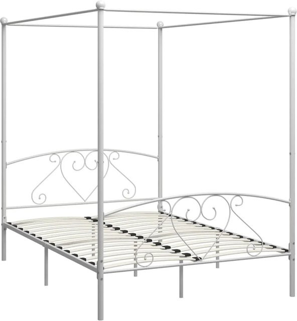 vidaXL Himmelbett-Gestell aus Metall in Weiß, B/T: 160 x 200 cm - Bild 1