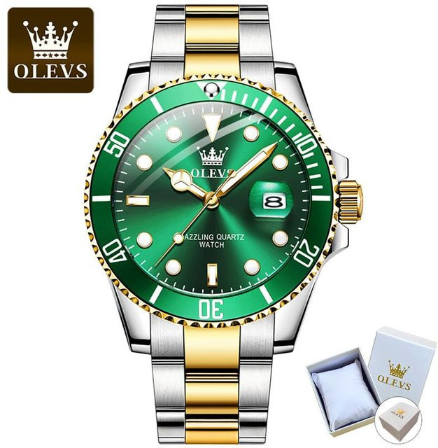 OLEVS Armbanduhr Quarz, Edelstahl, Grün/Gold, 41 mm, Herren - Bild 1