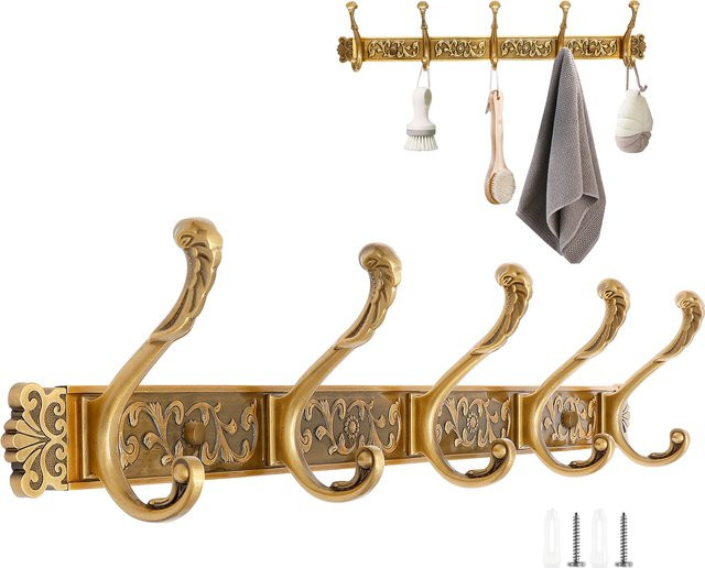 Wandgarderobe everso Vintage-Kleiderbügel mit 5 Haken aus Metall in Gold glänzend - Bild 1