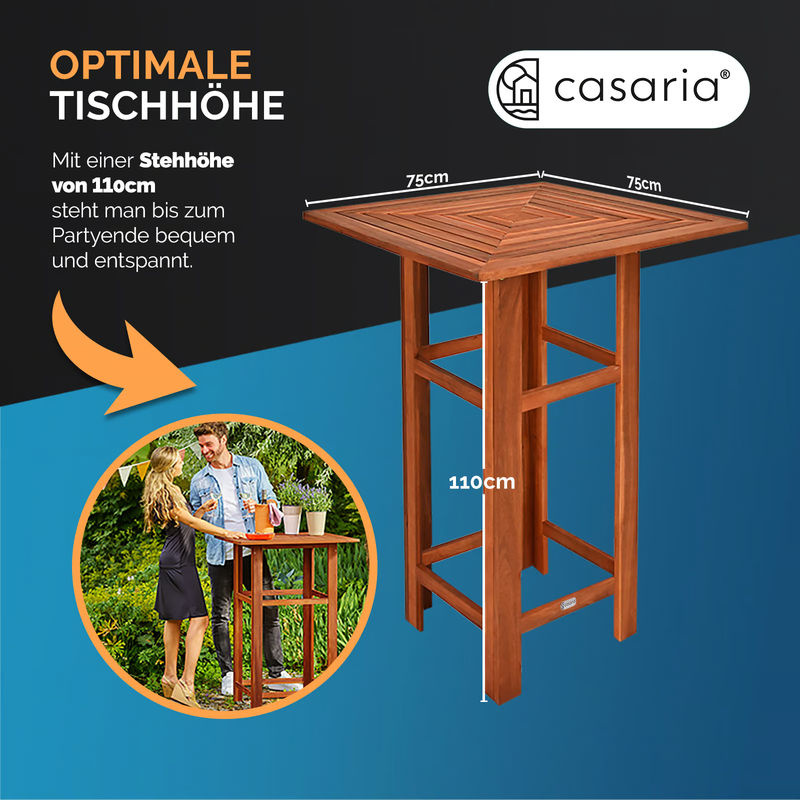 Casaria Stehtisch aus Akazienholz in Braun, quadratisch, B/T/H: 75 x 75 x 110 cm - Bild 4
