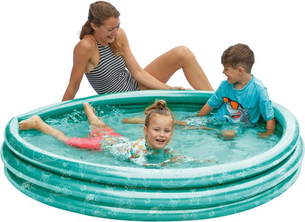 HAPPY PEOPLE ECO 3-Ring aufblasbarer Pool in Türkis und Blau, Durchmesser: 150 cm, Höhe: 25 cm