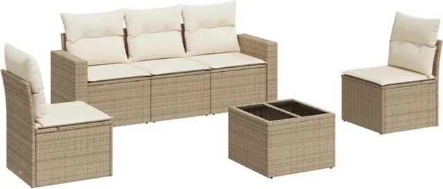 vidaXL 6-teilige Garten-Sofagarnitur aus Poly-Rattan mit Kissen in Beige - Bild 1