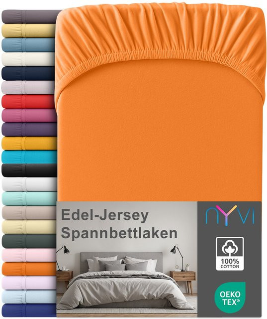 NYVI Edel Jersey Spannbettlaken Deluxe aus 100% supergekämmter Baumwolle, Orange, B/T: 90 x 100 cm, Höhe: 25 cm - Bild 1
