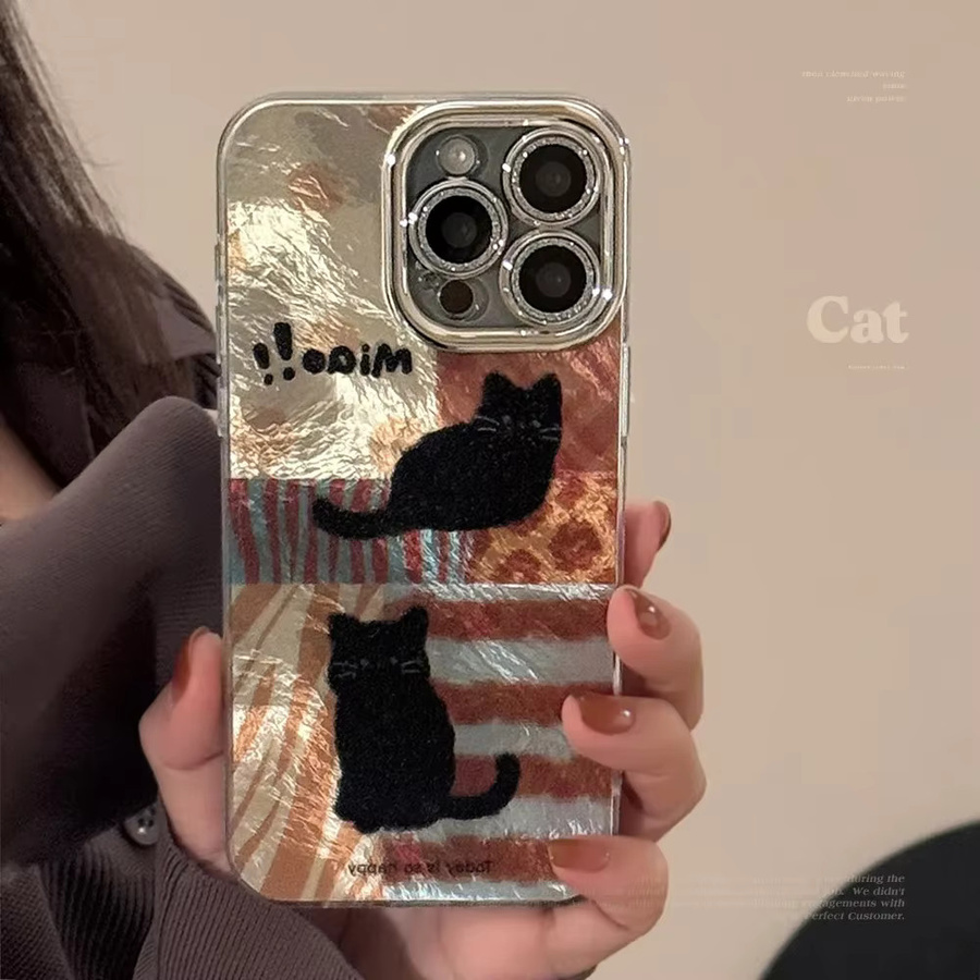 MUQGEW Handyhülle mit schwarzem Koreanischem Katzen-Leopard-Design und Glitter-Effekt für iPhone 11 12 13 14 15 16 Pro Max XS XR X 7 8 Plus inkl. Objektivschutz, Schwarz/Mehrfarbig - Bild 2