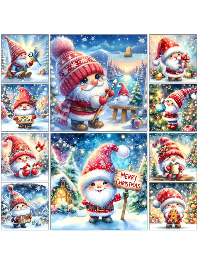 YUTTEE DIY Diamond Painting Set Gnome Elf Winterlandschaft mit runden Steinen in Multicolour - Bild 2