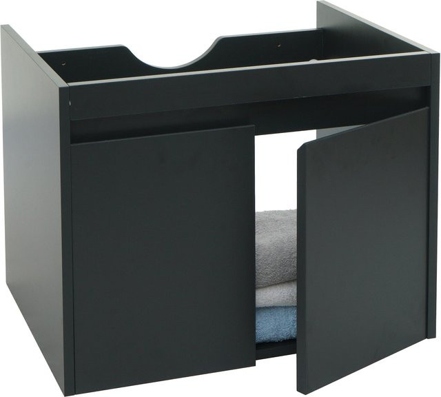 Waschbeckenunterschrank MCW-L86 für das Badezimmer aus Melamin mit 2 Türen, schwarz matt, B/T/H: 48 x 59 x 46 cm - Bild 1