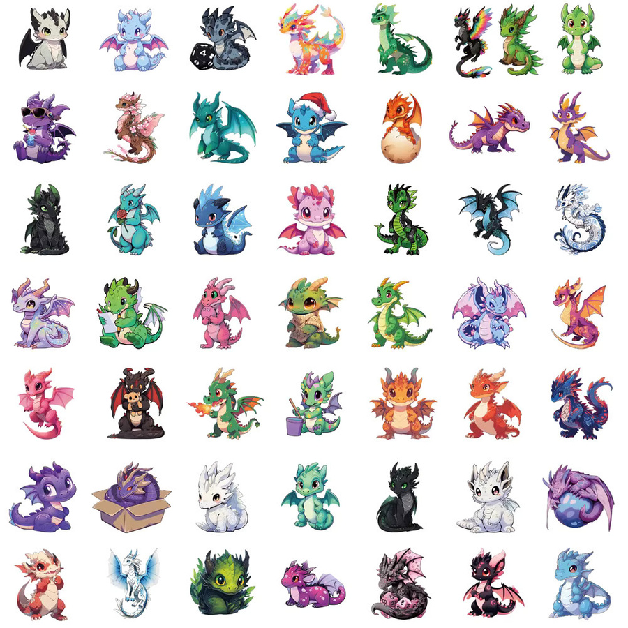 Niedliche Cartoon Drachen Aufkleber für Scrapbooking und Dekoration, Mehrfarbig, 50 Stück - Bild 2
