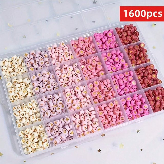 QYWCTZ Buchstabenperlen-Set, Rosa, Weiß und Rot, Golden, Unisex - Bild 1