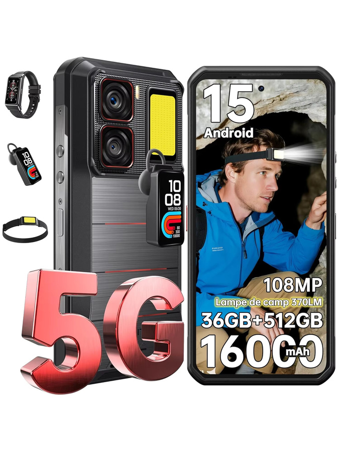 OUKITEL WP300 5G Smartphone in Schwarz mit 512 GB Speicher, 6,8 Zoll FHD+ Display, 120Hz, 108MP Kamera und 16000mAh Akku, Android 15 - Bild 4