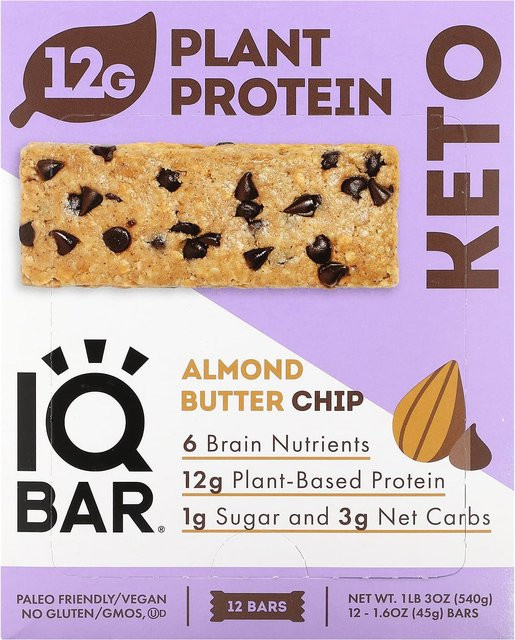 IQBAR Pflanzlicher Proteinriegel Mandelbutterstückchen 12 x 45 g - Bild 1