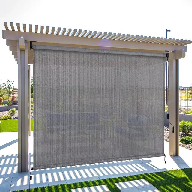 Outdoor-Roll-Sonnenschutz aus HDPE und Aluminium für Terrasse und Sichtschutz, Farbe: Braun oder Grau, Breite: 240 cm - Bild 1