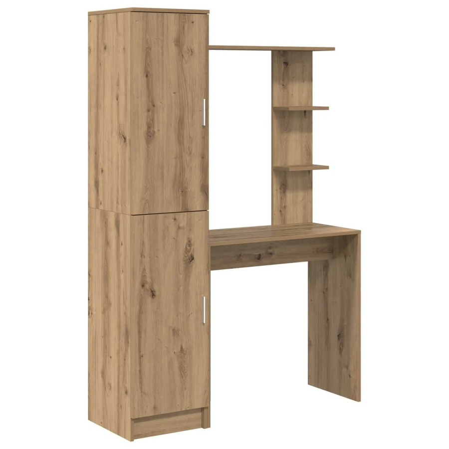 vidaXL Schreibtisch und Hochboard Set in Artisan-Eiche, 2-teiliges Büro-Set für Home-Office und professionelle Nutzung, Farbe: Braun - Bild 2