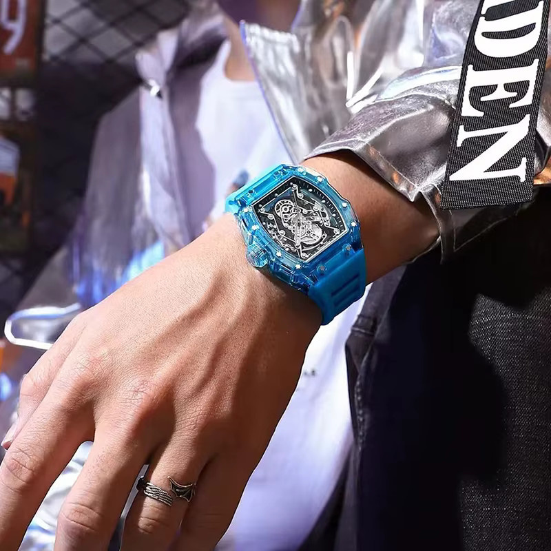 AILANG Armbanduhr Automatik, Tonneau, Silikon, Blau, Herren - Bild 3