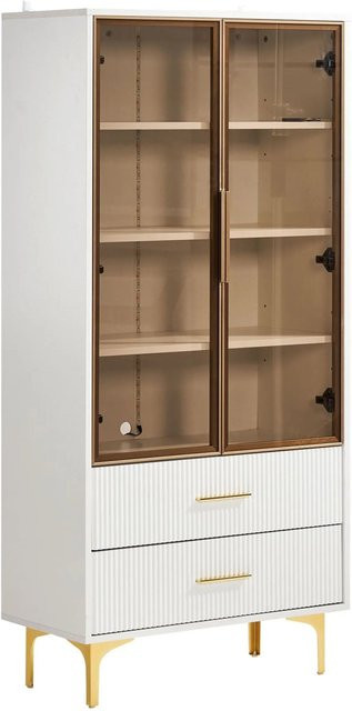okwish Vitrine in Weiß mit Glastüren, LED-Beleuchtung und verstellbaren Einlegeböden, B/T/H: 70 x 35 x 150 cm - Bild 1