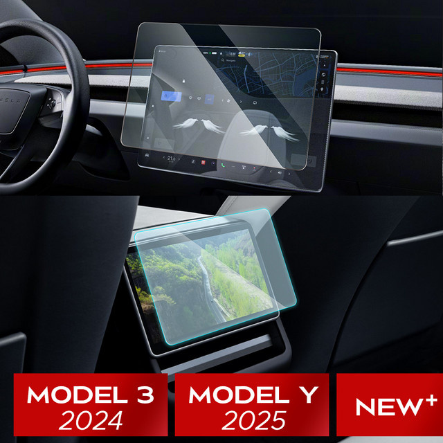 TEKSY Schutzfolie aus gehärtetem Glas für die hintere Mittelkonsole von Tesla Model Y Juniper 2025 und Model 3 Highland 2024, transparent - Bild 1