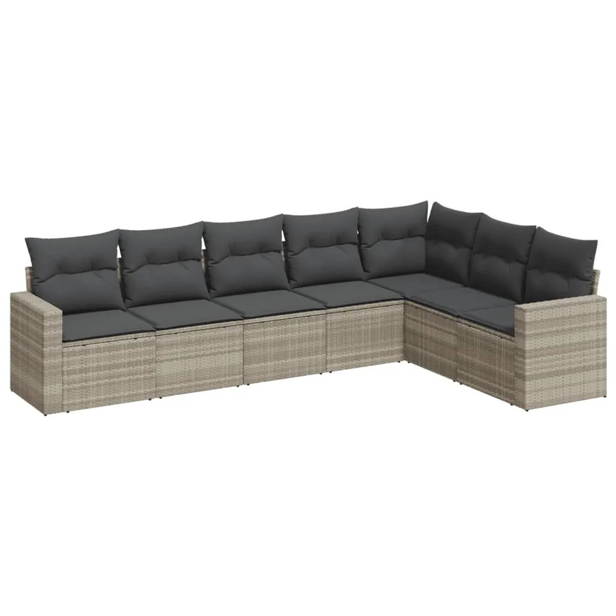 vidaXL 7-tlg. Garten-Sofagarnitur in L-Form aus Polyrattan mit Kissen in Hellgrau - Bild 2