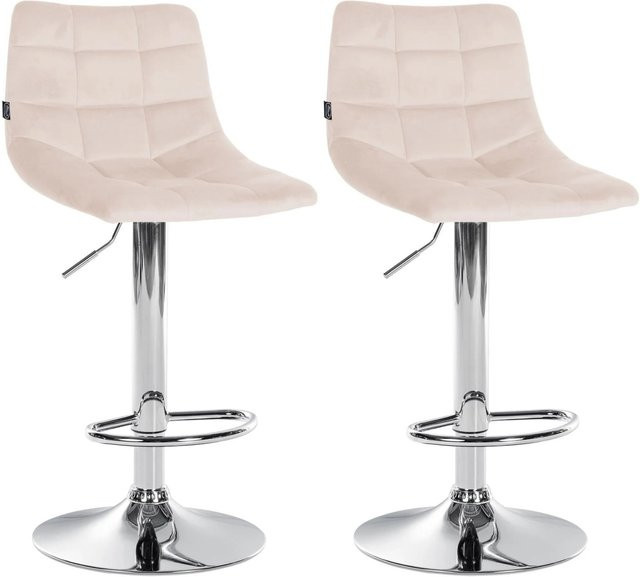 DELUKE Barhocker 2er Set DUBAI Beige Samt mit Lehne und Chromgestell - Bild 1