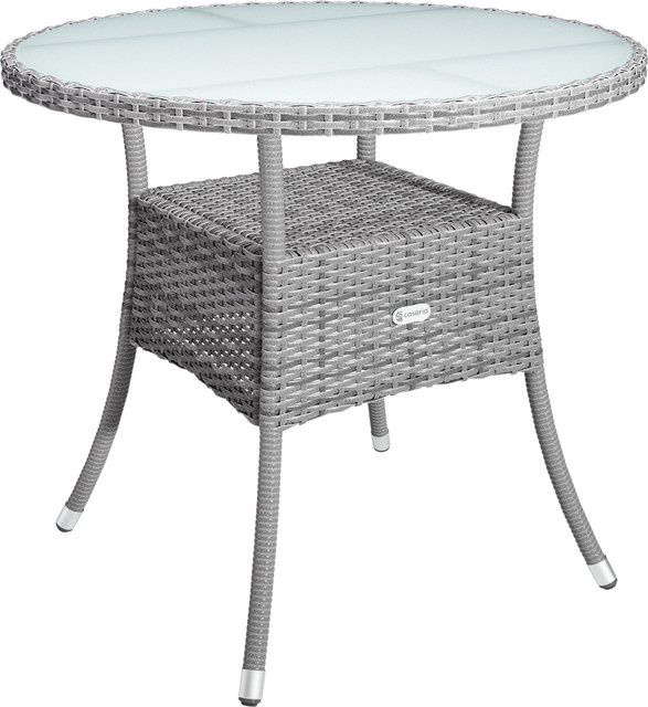 Casaria Polyrattan Tisch Grau Rund mit Glasplatte Ø 80 cm - Bild 1