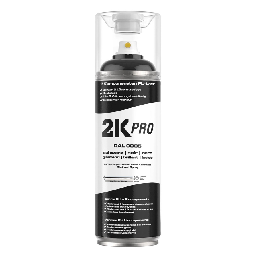 2K PRO Spraydose Tiefschwarz RAL9005 Glanz, 400 ml, wetterfest und kratzfest - Bild 2