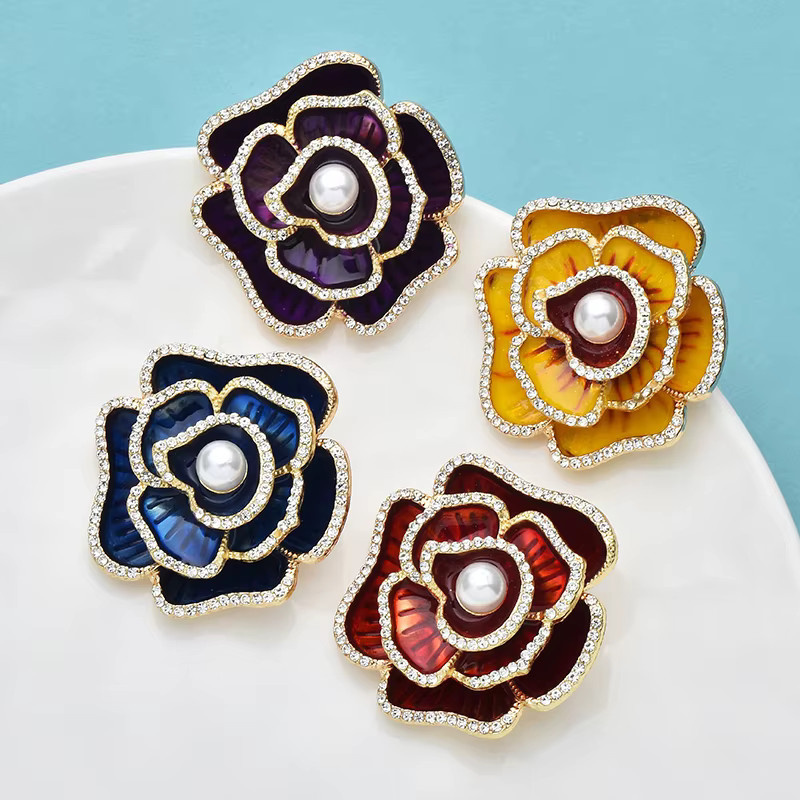Wuli&baby Brosche, Kamelienblüten, Emaille, Perle, Damen, Gold - Bild 3