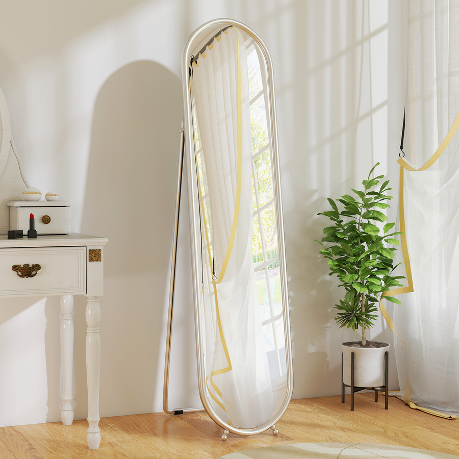 HOMCOM Standspiegel Oval Modern in Silber, freistehender Ganzkörperspiegel mit Metallrahmen, B: 40 cm, H: 160 cm - Bild 2