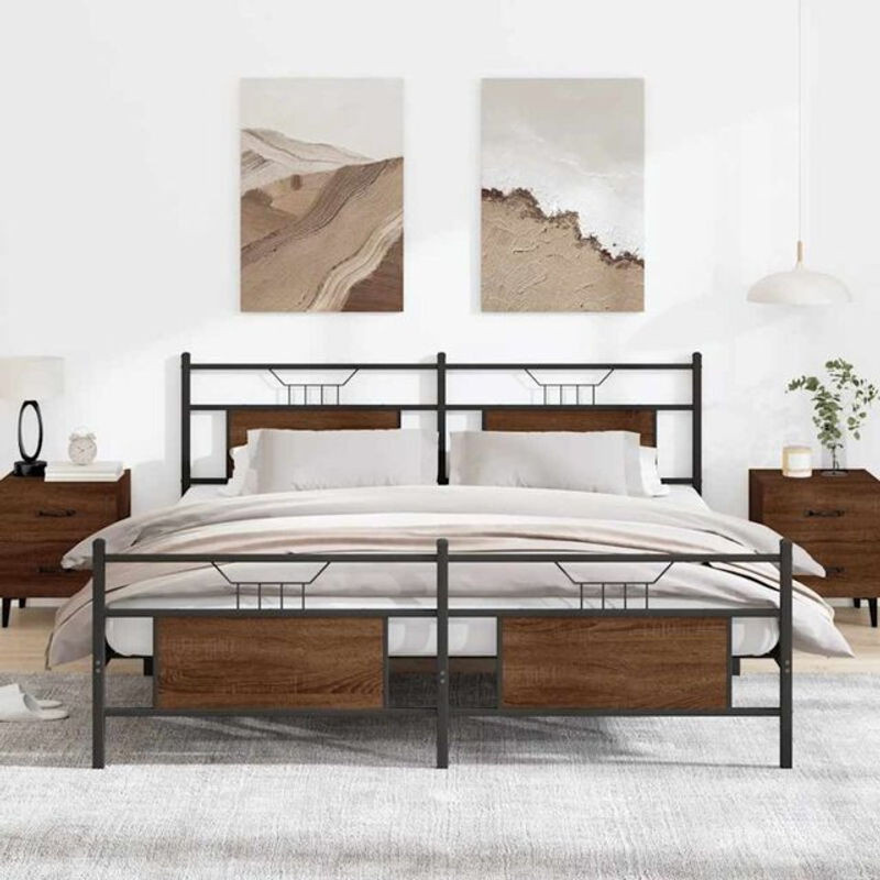 Metallbett aus Stahl in Braun Eichen-Optik von Vidaxl, B/T/H: 180 x 200 cm - Bild 1