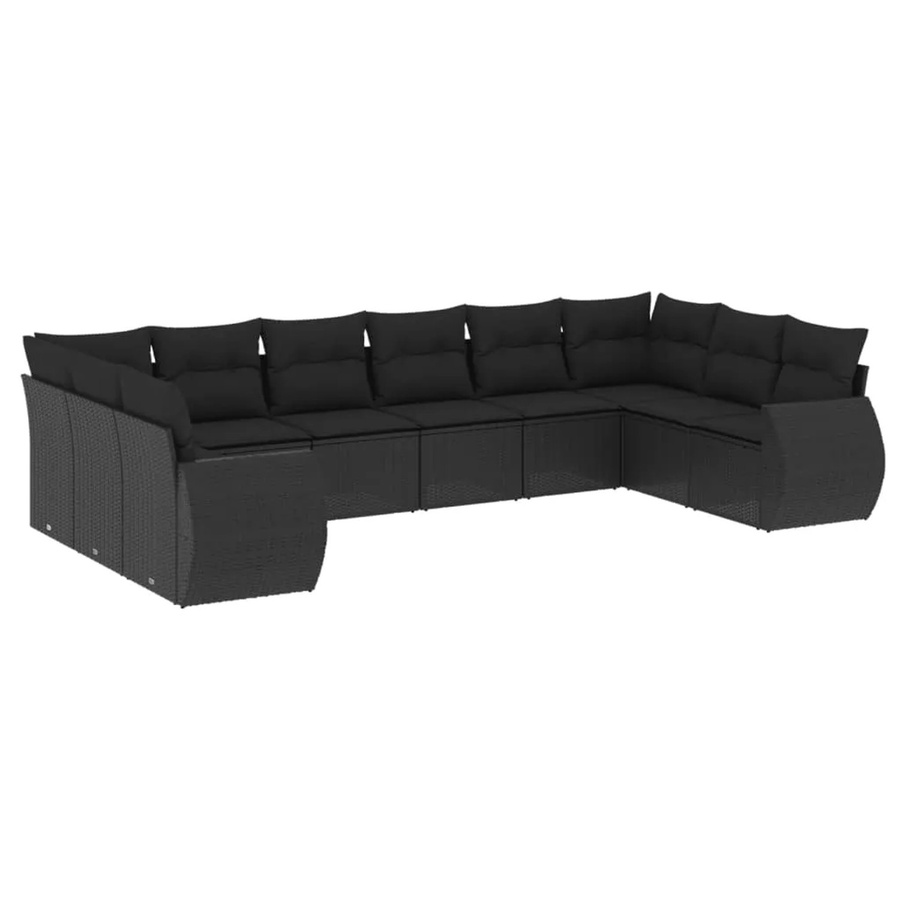 vidaXL 10-tlg. Garten-Sofagarnitur aus Polyrattan in Schwarz mit Kissen und Stauraum - Bild 2