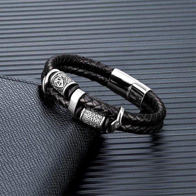 Yiran Jewelry Armband, Leder, Edelstahl, 21cm, Herren, grau - Bild 1