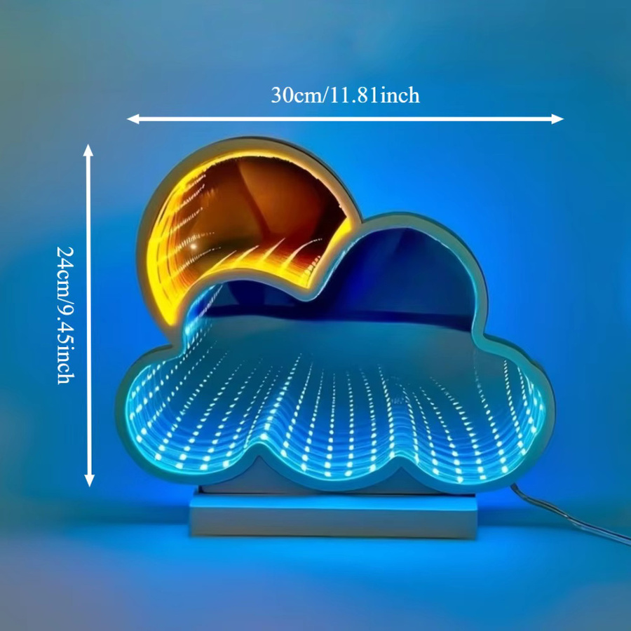 LED-Unendlichkeitsspiegel Wolkentunnel mit RGB-Neonlicht in Blau und Gelb, USB-betriebbare Wandlampe für Schlafzimmer und Spielzimmer - Bild 2