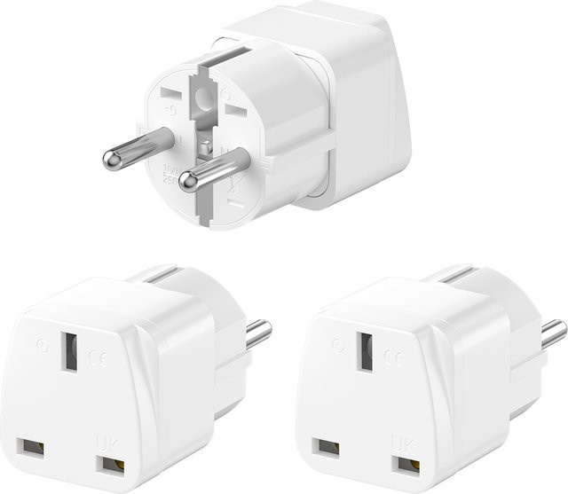 HITRENDS 3er Set UK auf EU Steckdosen Adapter in Weiß für England zu Deutschland und Europa - Bild 1