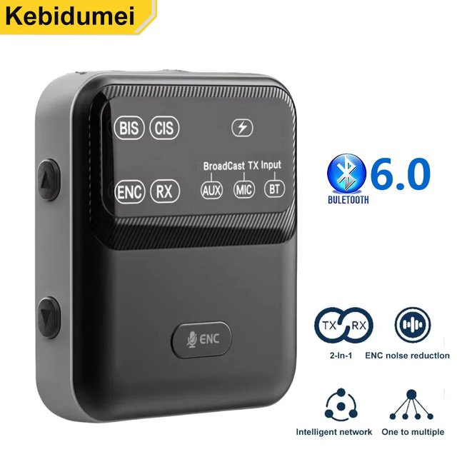 kebidumei Bluetooth 6.0 Audioempfänger und Sender in Schwarz mit AAC, aptX-LL/HD/AD, LC3 und Mikrofon für Wireless Stereo Musik - Bild 1