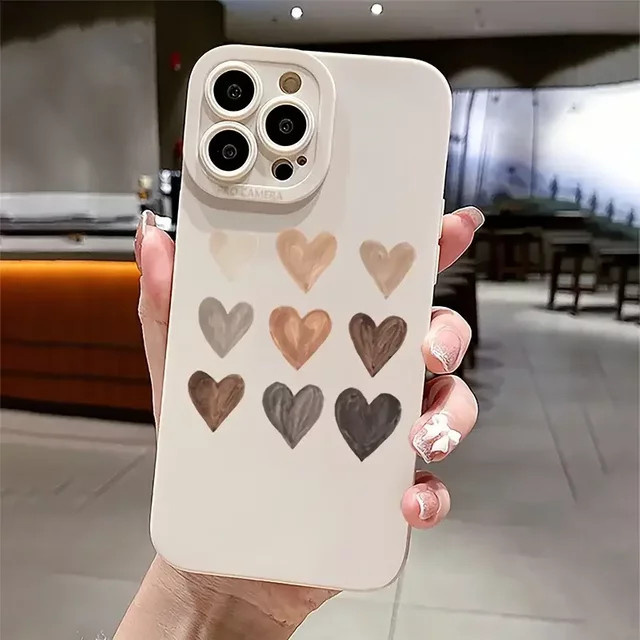 Stoßfeste Silikon Handyhülle mit Herzmuster Grafikdruck für iPhone 11 bis iPhone 15 Pro Max in Weiß - Bild 1