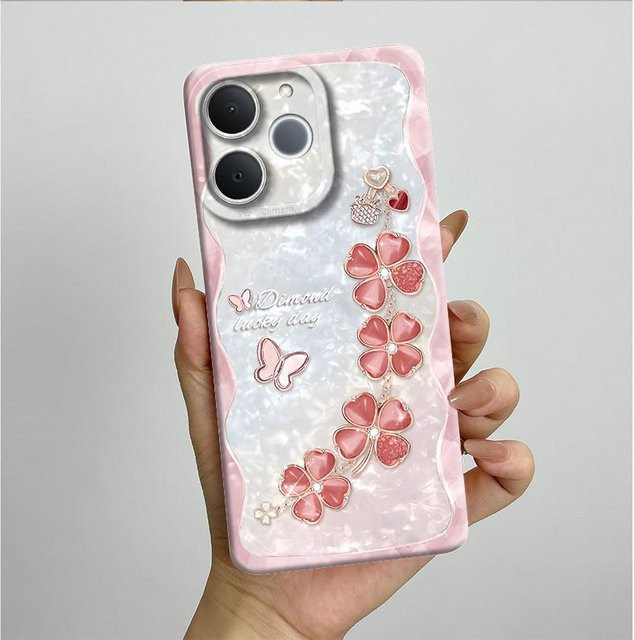 Realme Note 70T Handyhülle mit Schmetterlingsblumen Design in Pink, Anti-Drop Schutzhülle und Bumper Gehäuse für Realme Note 70 und Note 70T - Bild 1