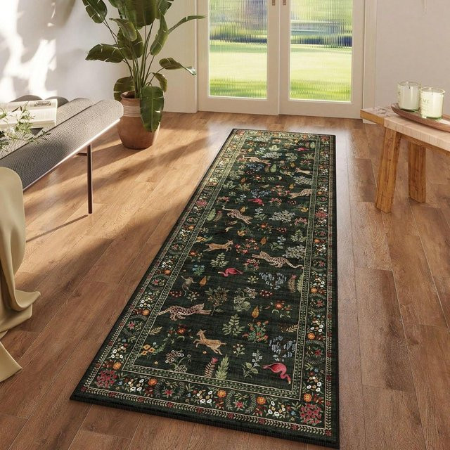 Bunte Teppichmatte von Lodestar mit Cartoon-Katzenmuster und Blumen-Schmetterlings-Design, rutschfest, B/B: 40 x 60 cm - Bild 1
