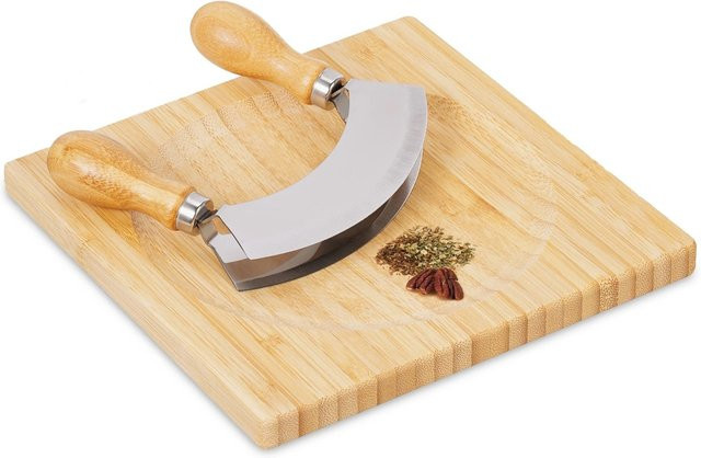 Relaxdays Wiegemesser aus Bambus und Edelstahl in Natur und Silber, B/T/H: 20 x 20 x 1,5 cm - Bild 1