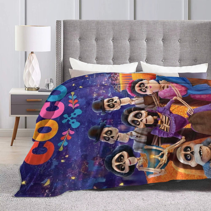 Potdemiel Fleece-Plüschdecke im Cartoon Coco Tag der Toten Design, bunte Korallen-Dekorationsdecke für Bettwäsche oder Auto, weich und warm - Bild 2